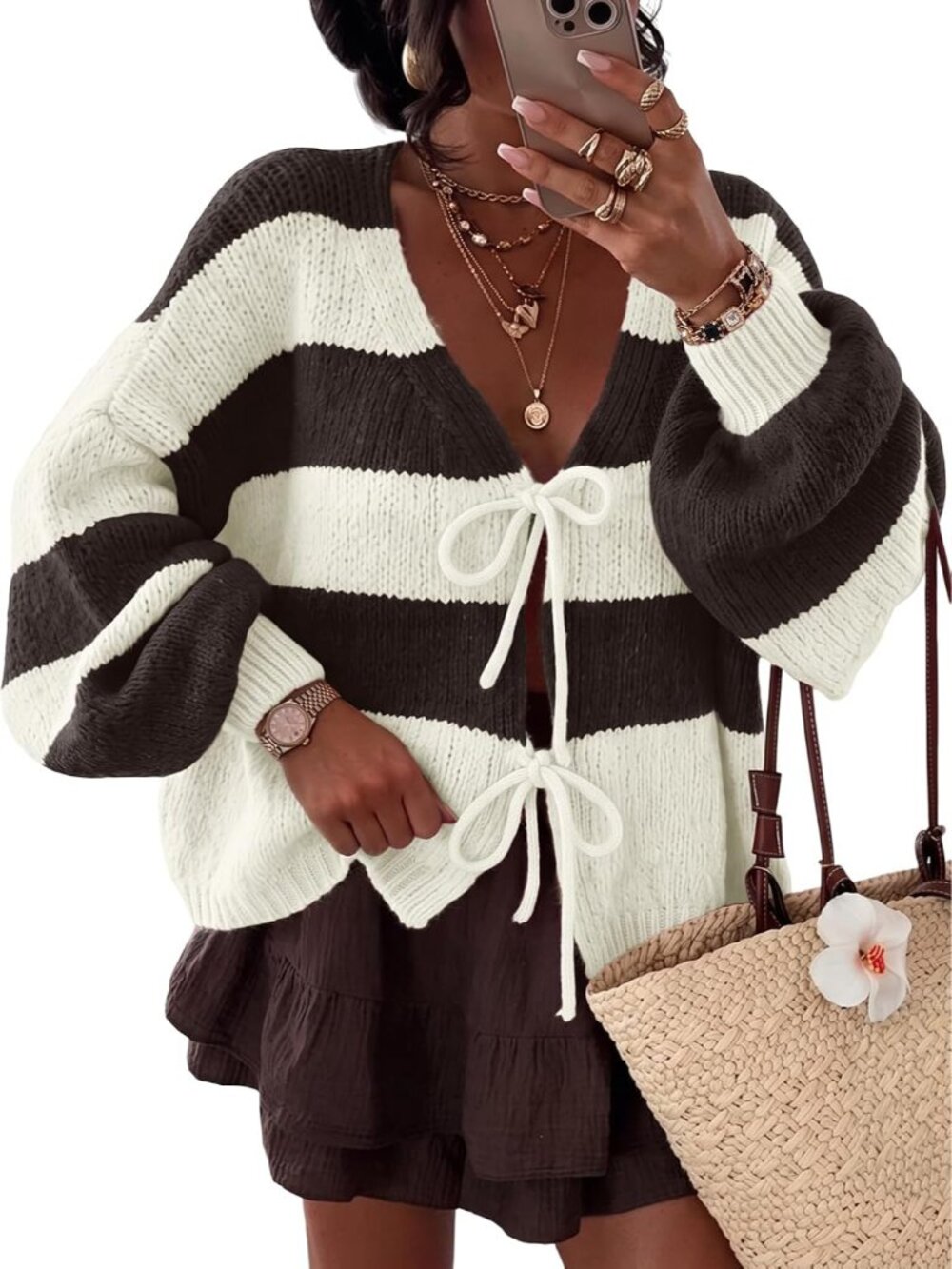 Fashion-Forward Long Sleeve Striped Cardigan - Cozy Layer for All Occasions